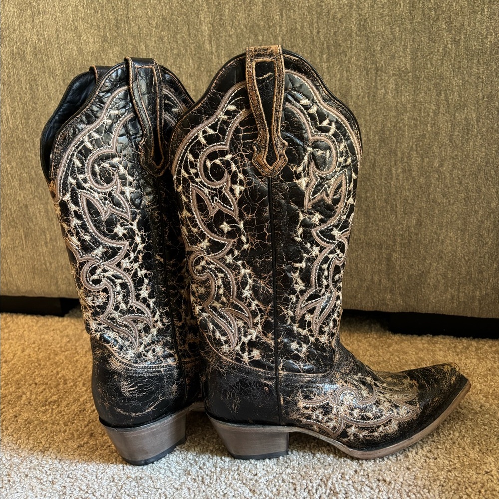 J.B. Dillon Black Distressed Cowboy Boots